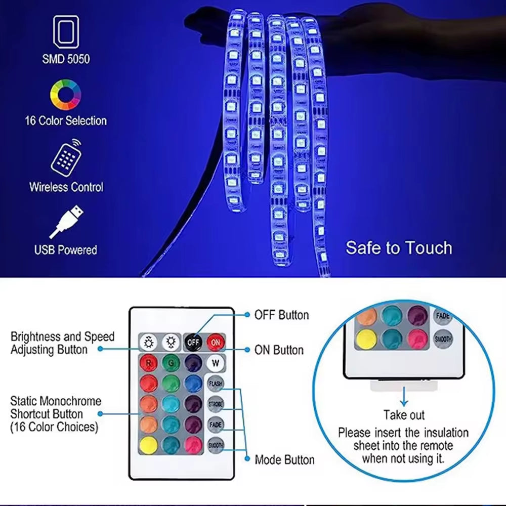 Led Strip Lights Bluetooth Control RGB LED Lights for TV USB 5V Led Tape for TV Backlight Room Party Decoration Party Wedding